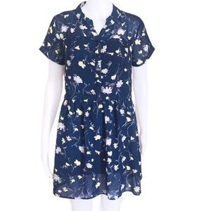 J KIDS PLACE Floral Print Tea Dress With 1/2 Button Detail & Cap Sleeve Blue M